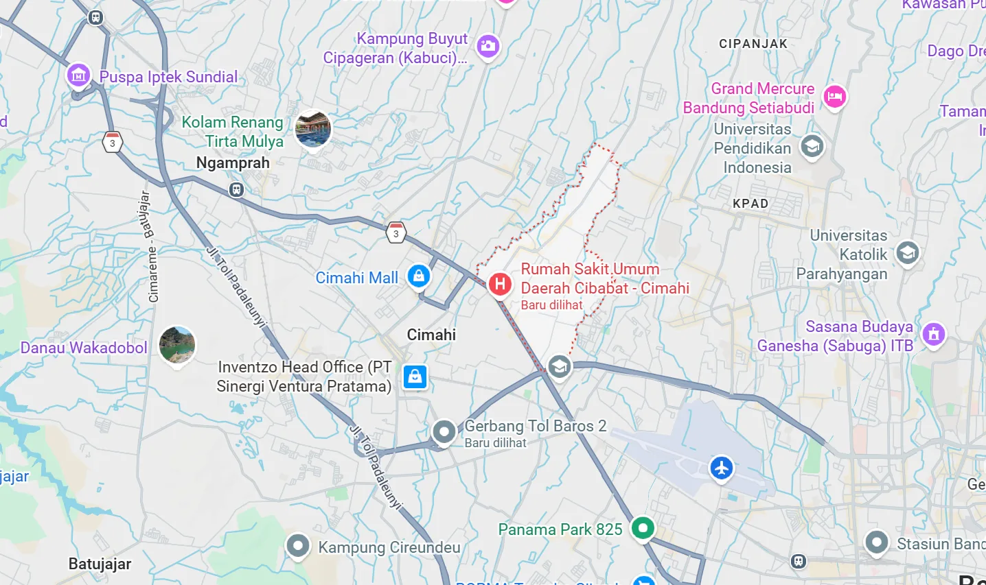 Peta lokasi Dealova Residence di Cibabat, Cimahi dekat Gerbang Tol Baros dan RSUD Cibabat